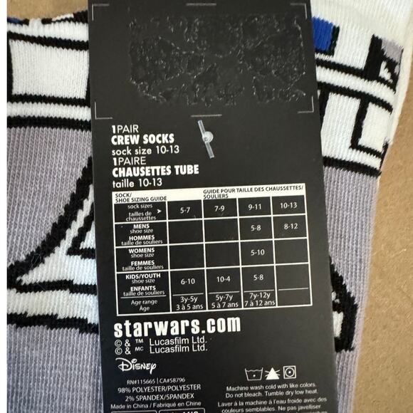 DISNEY STAR WARS Crew Socks NEW Men's Shoe Size 8 - 12 Sock Size 10 - 13 - Picture 4 of 4